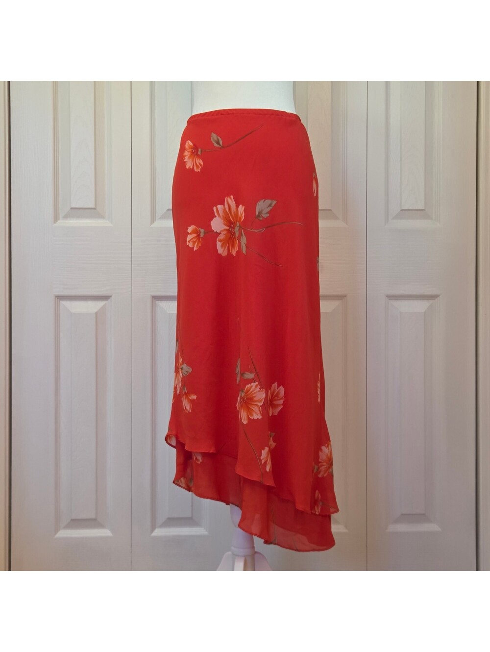 Red Orange Asymmetrical Floral Fairy Skirt Size XS-M Y2K Beach Vacation Maxi